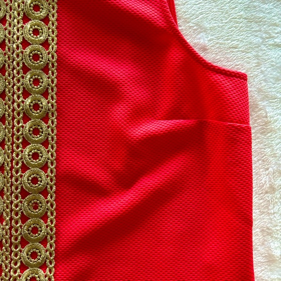 PAPPAGALLO Sleeveless Shift Dress with Gold Lace Trim--M - Picture 6 of 16